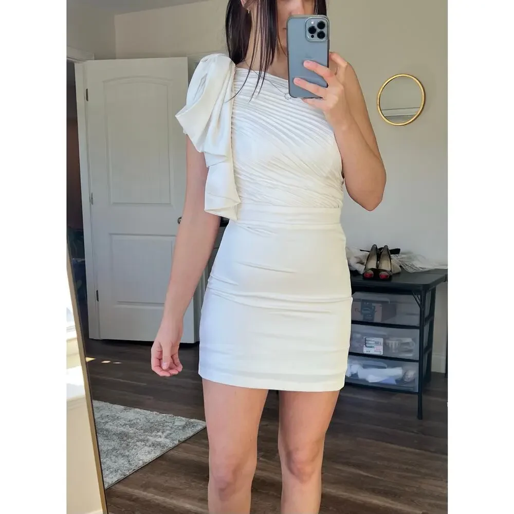 Karlie Bridal Shower White One Shoulder Bodycon Bow Shoulder Dress
